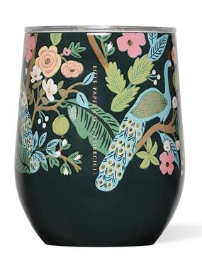 Rifle Paper Co. 12oz Stemless Wine Cup Peacock Blue